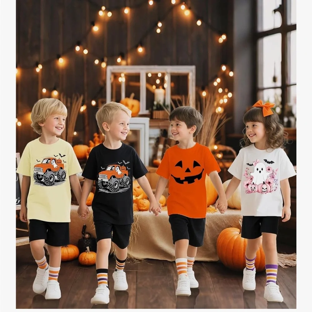 Boys Halloween Pumpkin T-shirt Size 7-8